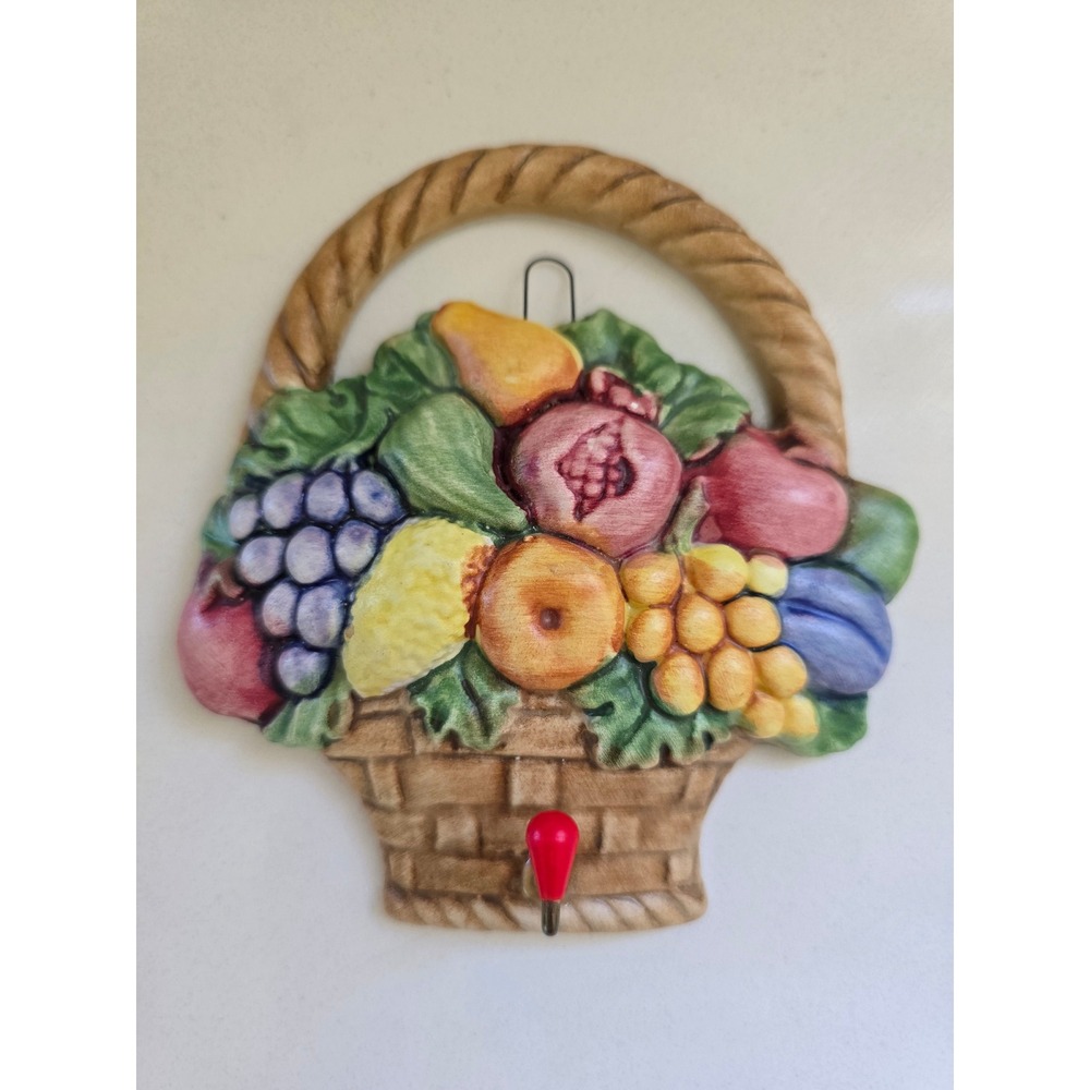 Vintage Bassano Italy Ceramic Fruit Basket Wall Plaque 3D‎ Relief Hook Hanging